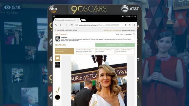 Autograph Application with Laura Dern's autograph and background image of other autographed images