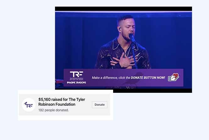 Live stream with on-screen graphic of CTA to donate