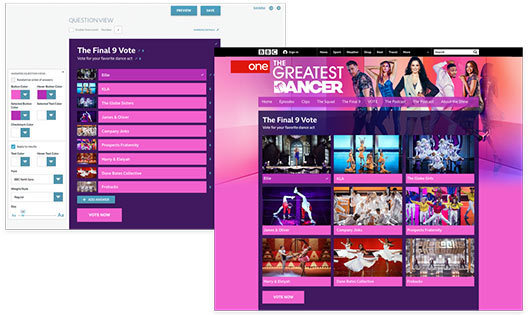 Sample layout of BBC using campaign manager for the audience to vote for their favorite dance act