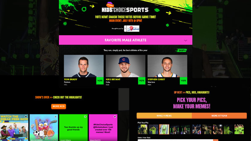 Kids Choice Sports Awards with Easy Meme, Standard Vote and Fan Feed
