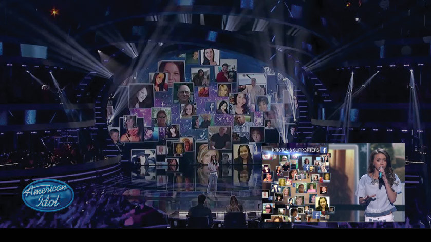 American Idol avatar images behind contestant singing