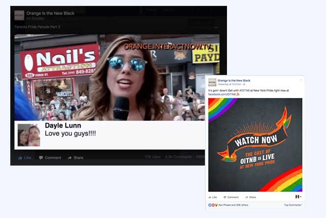 FB Live stream with on screen graphic showing comments and FB promo post