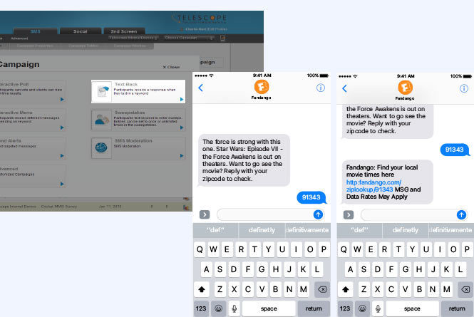text messages inside two phones as well as image of CONNECT platform