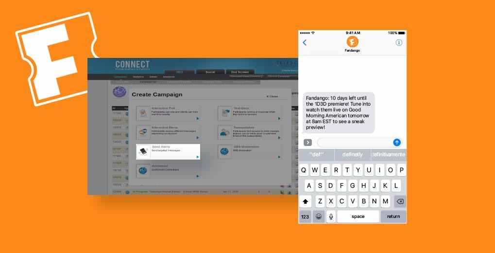 Fandango text message and image of connect platform