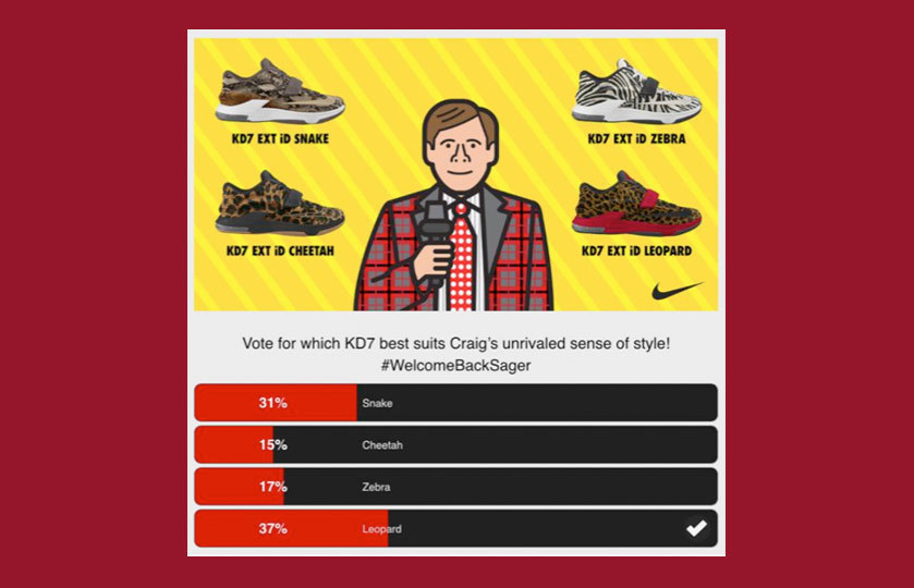 Craig Sager's welcome back game poll where users chose which KD7's he should wear