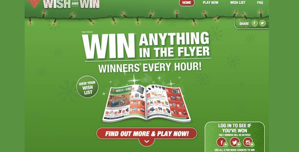 Wish and Win Online Hub with call to action to sign up and Win Anything in the Flyer