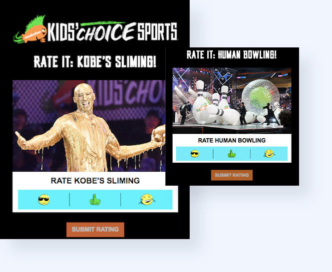 Two screenshots of the rating game experience including the page to rate Kobe Bryant's slime and human 