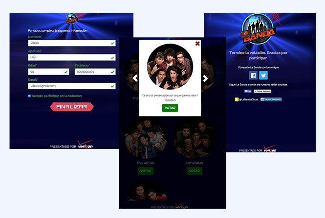 Screenshots of the online La Banda Vote