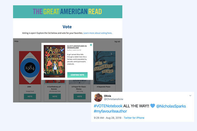 Online vote for Alice in Wonderland and Twitter vote for The Notebook