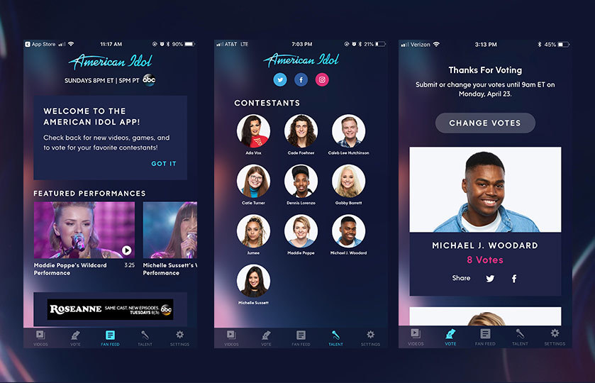 American idol native app landing page and vote modal
