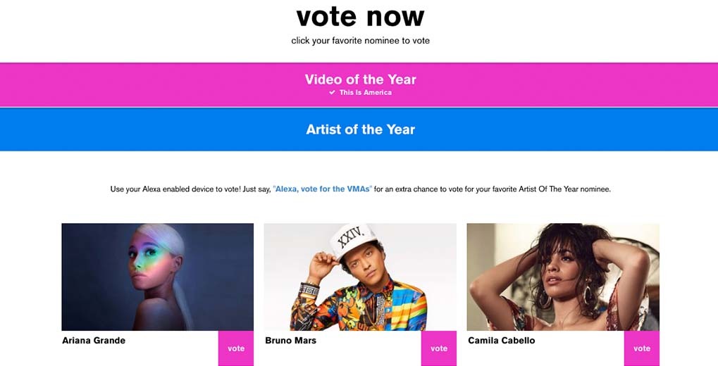 Category Vote with Video of the Year and Artist of the year