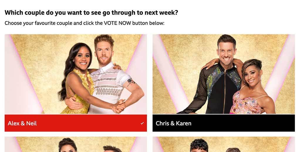 Online voting page with contestants