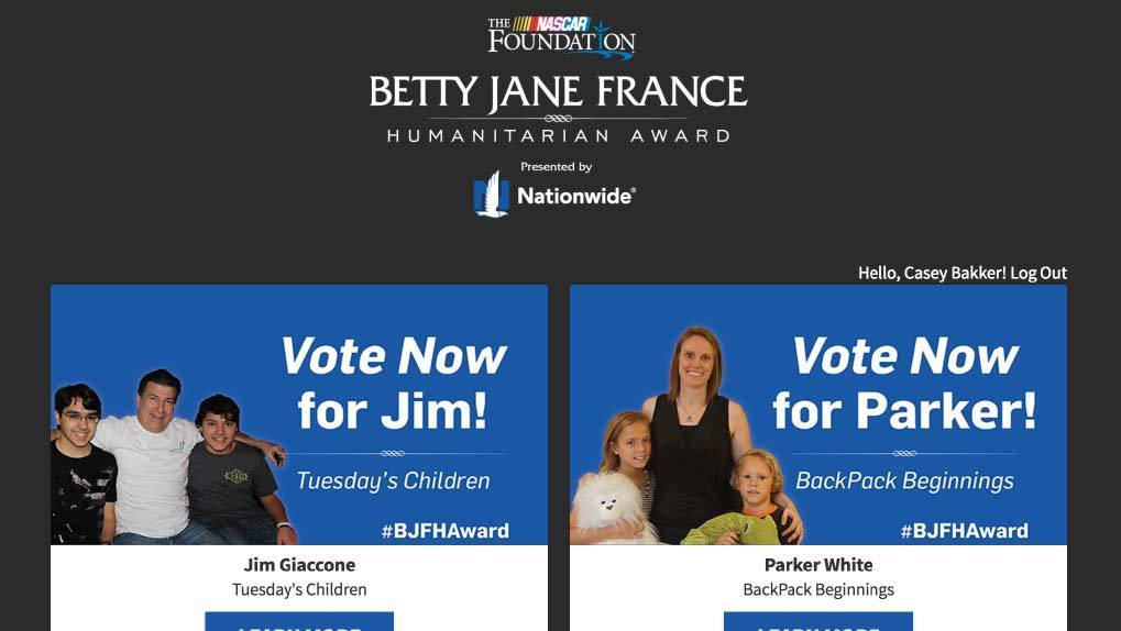 Betty Jane France vote landing screen