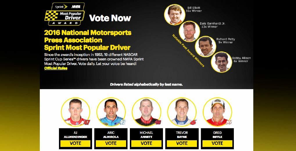 Sprint NASCAR Most Popular Driver landing page