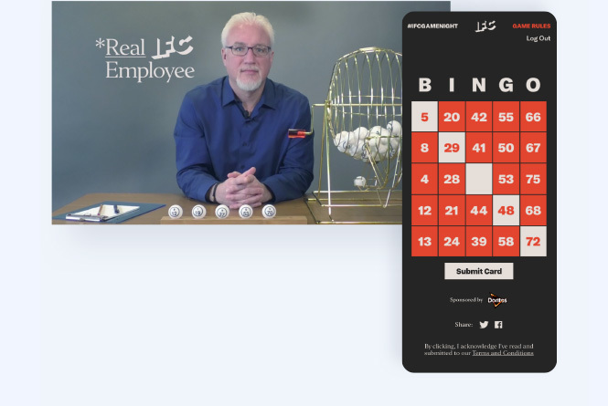 Man sitting at desk with bingo numbers