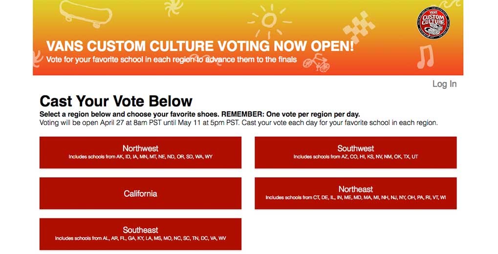 Vans Custom Culture online voting page