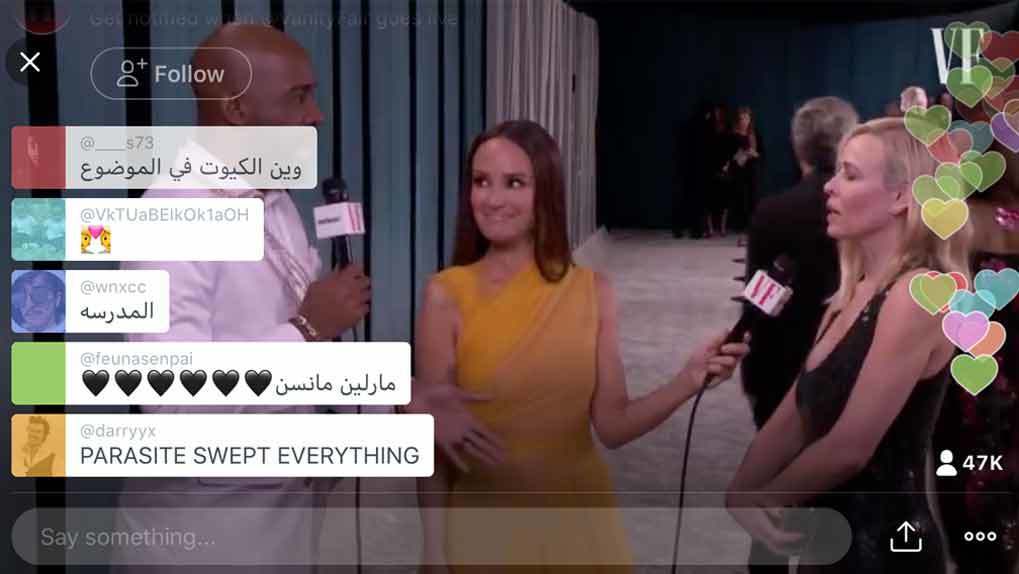 Karamo Brown and Catt Sadler speaking with Chelsea Handler with Twitter hearts and comments to air overlaid
