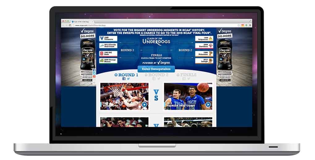 Online bracket vote for NCAA Underdogs inside laptop