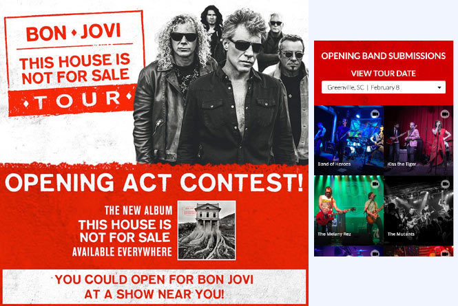 Opening Act contest Poster and fan feed of various band's video up for consideration