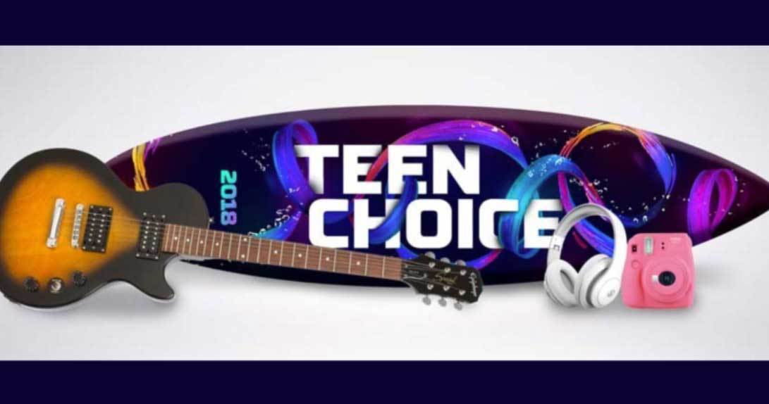 Teen Choice surfboard with guitar headphones and camera